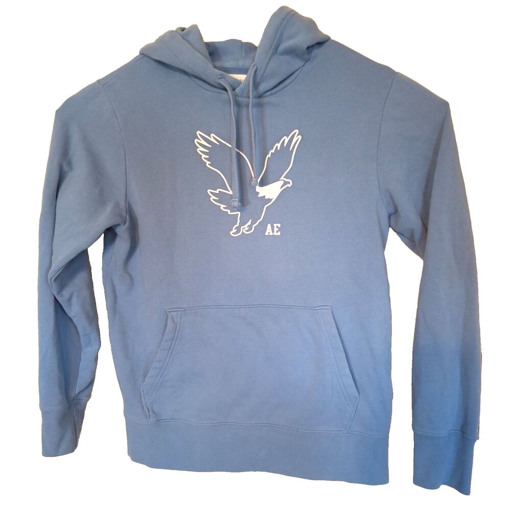 American Eagle Outfitters Hoodie Sweatshirt Logo Mens Sm Blue Drawstring Logo